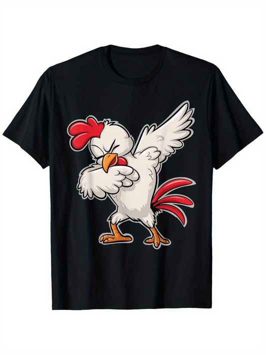 Men's Graphic T-Shirt Playful Cartoon Rooster Striking A Dance Pose Dab Chicken