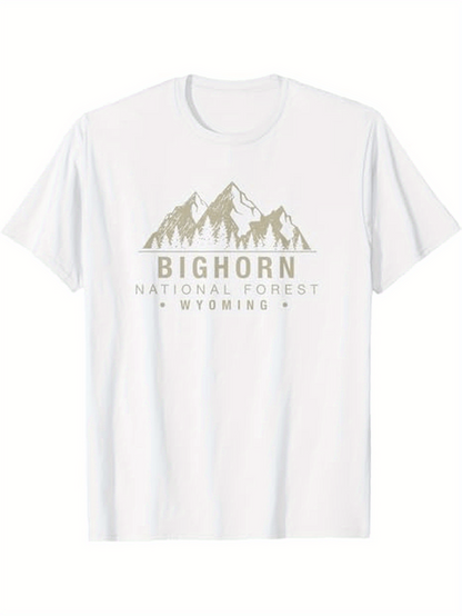 Men's Graphic T-Shirt Bighorn National Forest Print With Snowy Mountain View Under Clear Sky