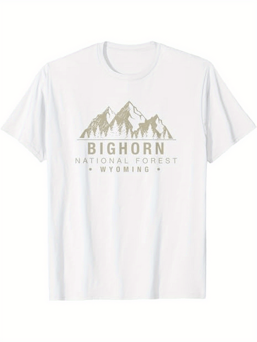 Men's Graphic T-Shirt Bighorn National Forest Print With Snowy Mountain View Under Clear Sky