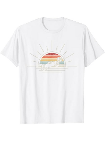 Men's Graphic T-Shirt Retro Sunset With Soft Pastel Lines And Surfer At Ocean Beach