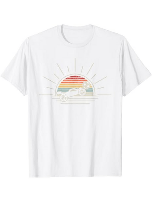 Men's Graphic T-Shirt Retro Sunset With Soft Pastel Lines And Surfer At Ocean Beach