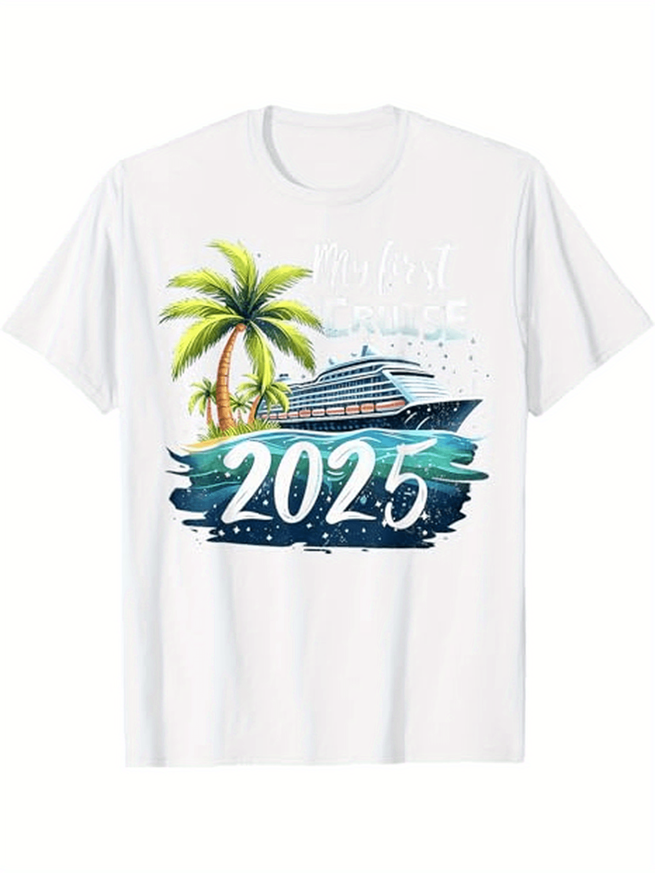 Men's Graphic T-Shirt Tropical Paradise With Cruise Ship Palm Tree Ocean Waves 2025