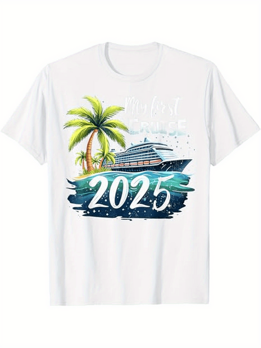 Men's Graphic T-Shirt Tropical Paradise With Cruise Ship Palm Tree Ocean Waves 2025