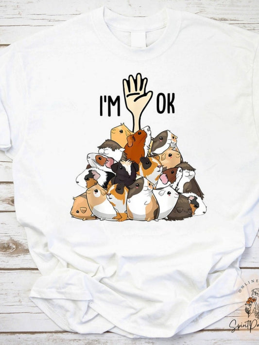 Men's Graphic T-Shirt Im Ok Raised Hand Among Pile Of Cute Guinea Pigs
