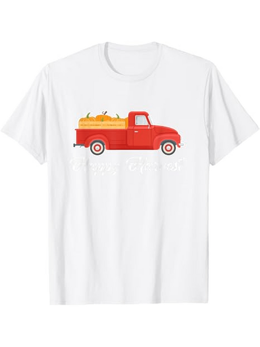 Men's Graphic T-Shirt Classic Red Truck With Pumpkins And Autumn Harvest Truck