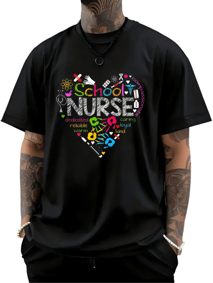 Men's Graphic T-Shirt Colorful Stethoscope And Medical Icons Forming A Heart Shape Nurse