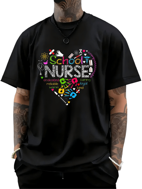 Men's Graphic T-Shirt Colorful Stethoscope And Medical Icons Forming A Heart Shape Nurse