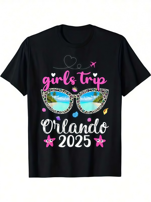 Men's Graphic T-Shirt Girls Trip Orlando 2025 With Sunglasses And Pink Tropical Accents