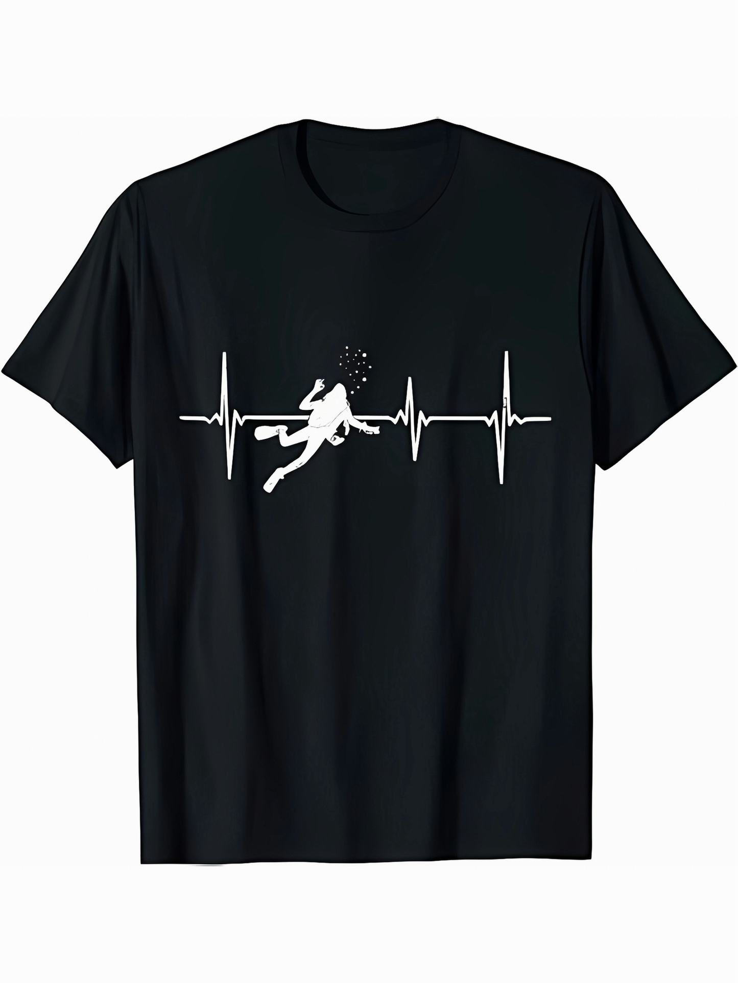 Men's Graphic T-Shirt Heartbeat Line With Diver Surrounded By Air Bubbles Underwater Adventure