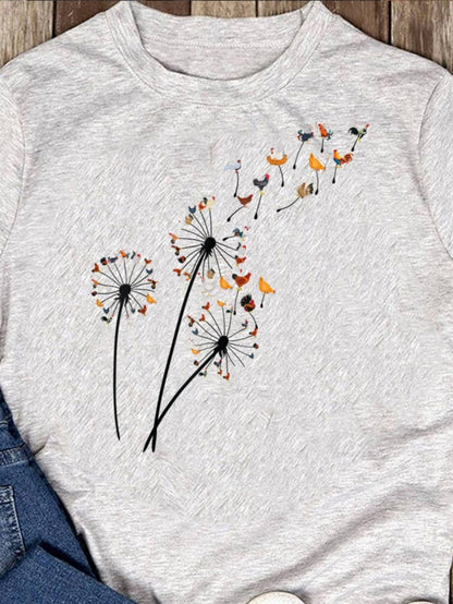 Men's Graphic T-Shirt Delicate Dandelion Stems With Colorful Birds And Gentle Flying Petals