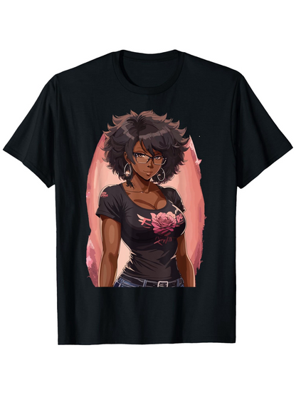 Men's Graphic T-Shirt Confident Woman With Glasses Illustration Surrounded By Pink Accents