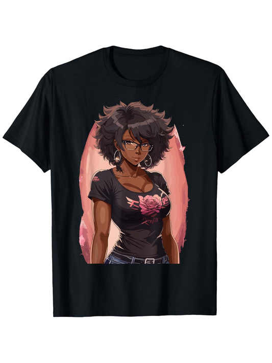 Men's Graphic T-Shirt Confident Woman With Glasses Illustration Surrounded By Pink Accents