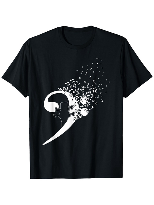 Men's Graphic T-Shirt Abstract Flow Of Dotted Elements Spreading Across Musical Bass Clef