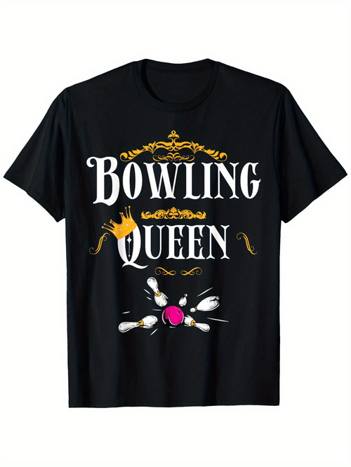 Men's Graphic T-Shirt Bowling Queen With Golden Crown And Striking Pink Bowling Ball