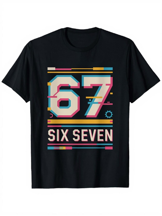 Men's Graphic T-Shirt Colorful Graphic Lines With Retro Block Letters Number Design