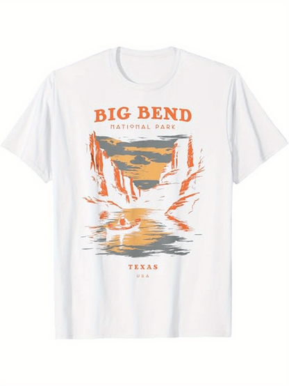 Men's Graphic T-Shirt Big Bend National Park Sunset Reflections With Rocky Canyon And Flowing River