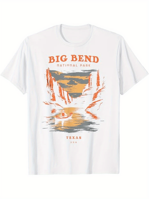 Men's Graphic T-Shirt Big Bend National Park Sunset Reflections With Rocky Canyon And Flowing River