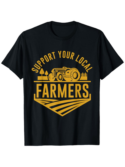Men's Graphic T-Shirt Support Your Local Farmers With Gold Tractor Over Field Design