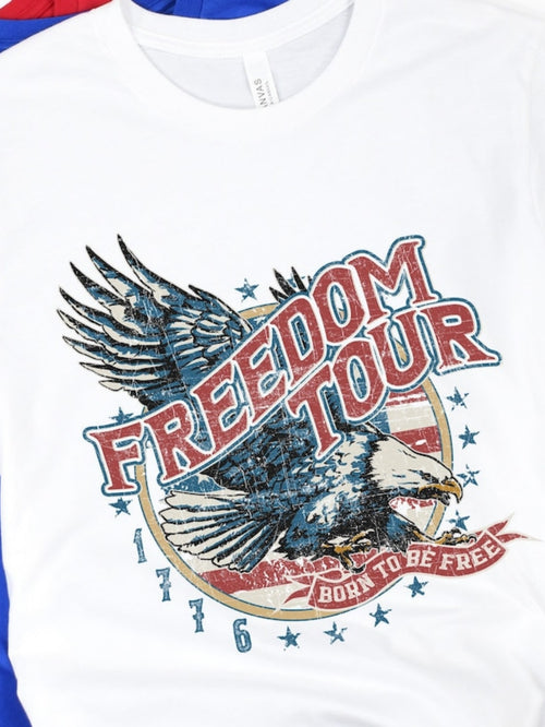 Women's Graphic T-Shirt Freedom Tour Soaring Eagle With Retro Stars And Emblem Design Eagle
