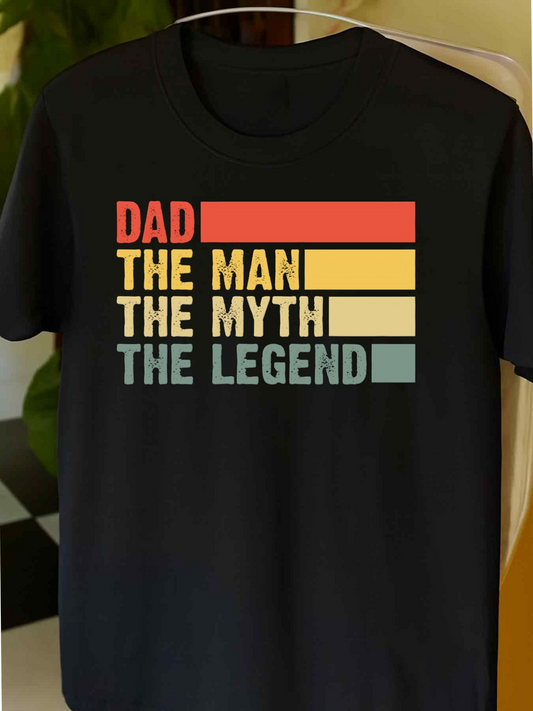 Men's Graphic T-Shirt Dad The Man The Myth The Legend With Vintage Stripes Color Blocks Typography Design