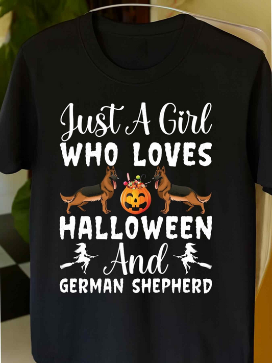 Men's Graphic T-Shirt Just A Girl Who Loves Halloween With Pumpkin And German Shepherd Dog