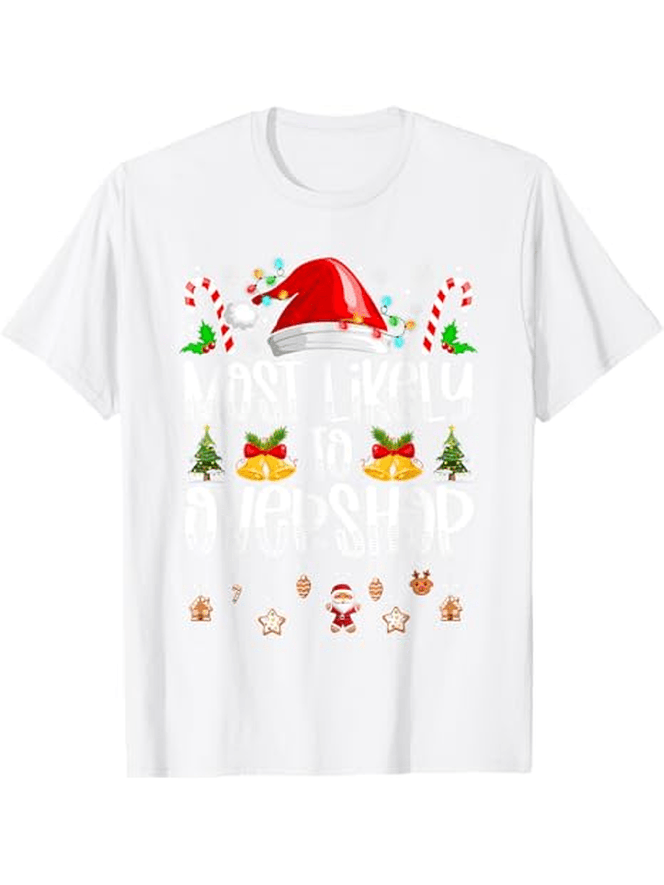 Men's Graphic T-Shirt Christmas Magic With Santa Hat Candy Canes Gingerbread Trees Under Festive Lights