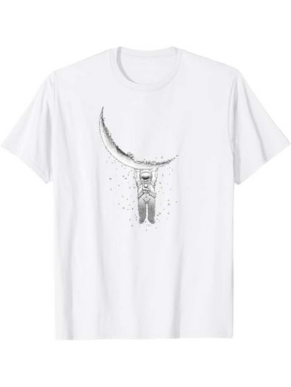 Men's Graphic T-Shirt Dreaming Astronaut Swinging Under Crescent Moon Surrounded By Floating Stars