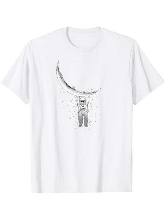 Men's Graphic T-Shirt Dreaming Astronaut Swinging Under Crescent Moon Surrounded By Floating Stars