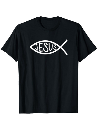 Men's Graphic T-Shirt Jesus With Simple White Christian Fish Symbol Drawing
