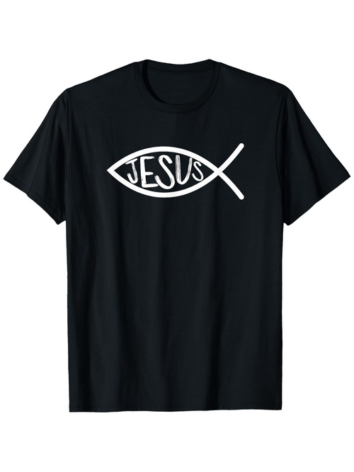 Men's Graphic T-Shirt Jesus With Simple White Christian Fish Symbol Drawing
