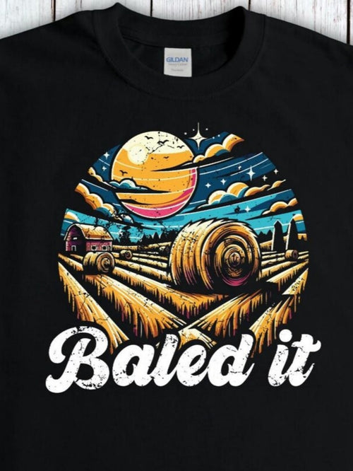 Men's Graphic T-Shirt Baled It Rolling Hay Under Vibrant Sunset Skies In Open Field