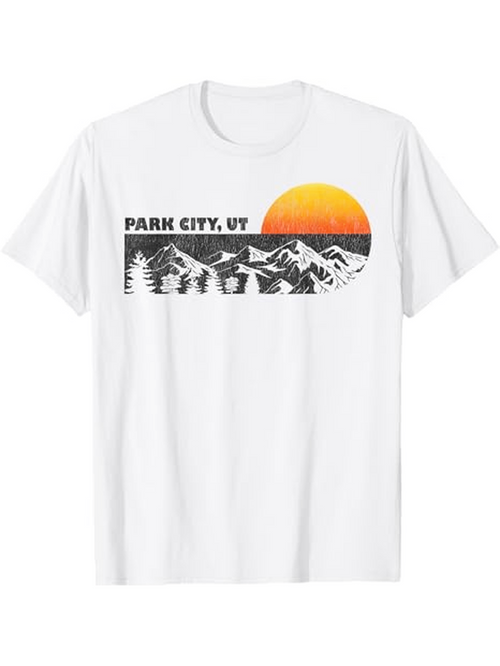 Men's Graphic T-Shirt Park City UT Mountain Sunset With Pine Trees And Rising Sun Scenery