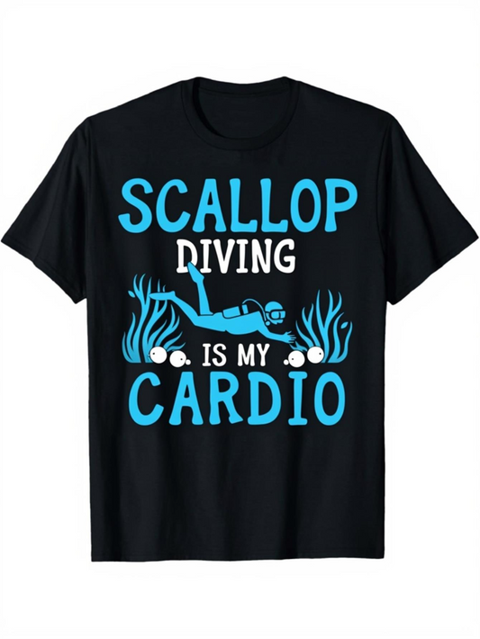 Men's Graphic T-Shirt Scallop Diving Is My Cardio Blue Underwater Scene With Diver