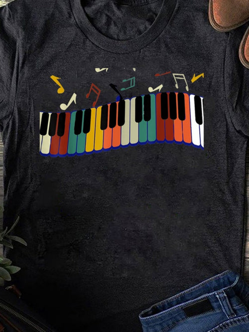 Men's Graphic T-Shirt Colorful Notes Dancing Above Rainbow Piano Keyboard