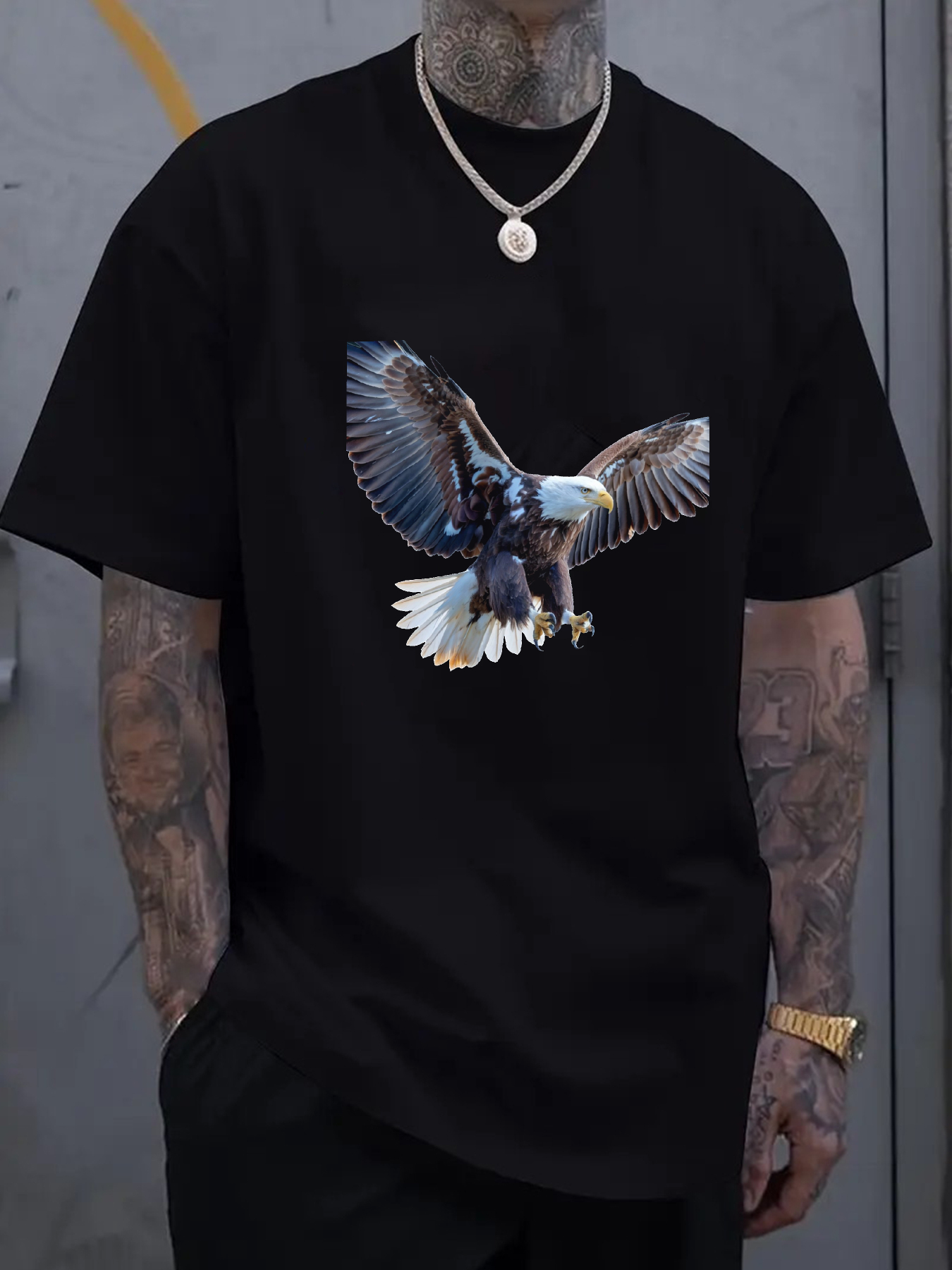 Men's Graphic T-Shirt Majestic Soaring Bird With Wings Spread In Midnight Sky Eagle