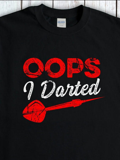 Men's Graphic T-Shirt Oops I Darted Distressed Red Lettering With Large Dart Illustration