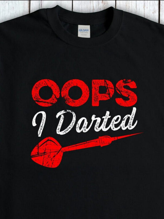 Men's Graphic T-Shirt Oops I Darted Distressed Red Lettering With Large Dart Illustration