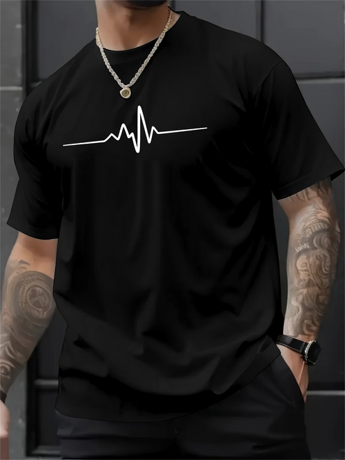 Men's Graphic T-Shirt Minimal Wave Line Graphic Centered On Black T Shirt