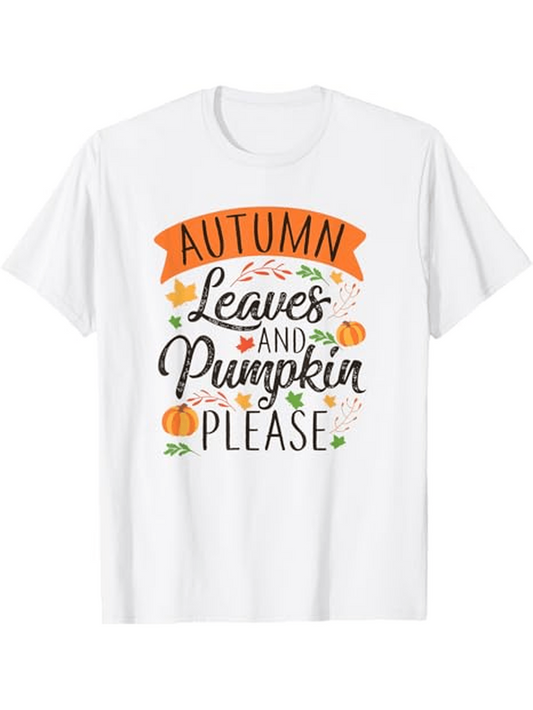 Men's Graphic T-Shirt Autumn Leaves And Pumpkin Please With Scattered Orange Leaves And Pumpkins