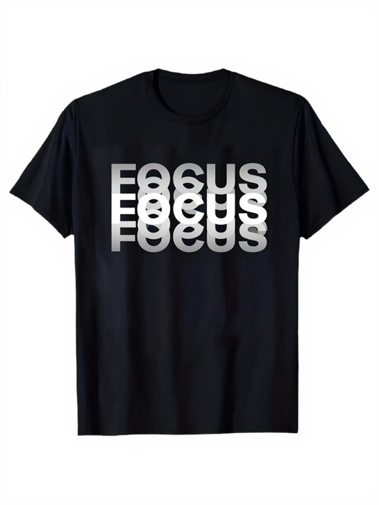 Men's Graphic T-Shirt Focus Repeated Letters With White And Shadow Blending On Black T Shirt