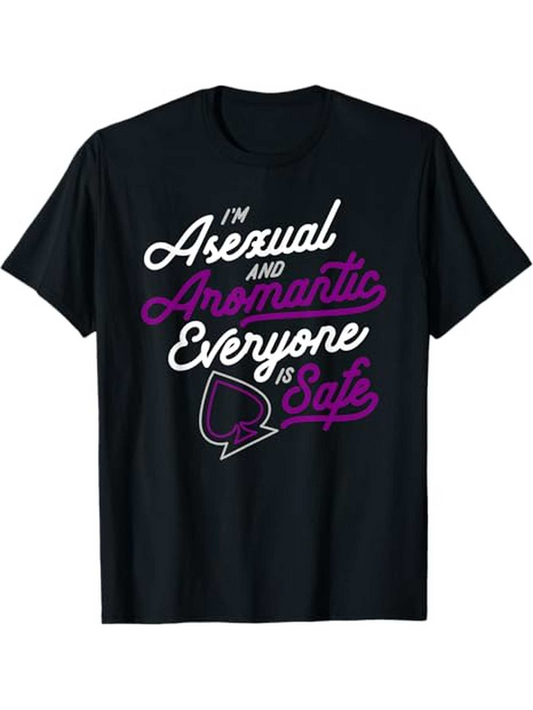 Men's Graphic T-Shirt Im Asexual And Aromantic Everyone Is Safe Spade Logo On Black T Shirt