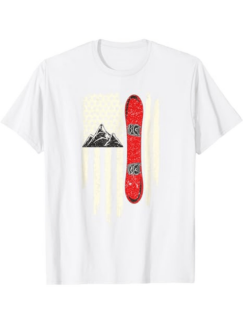 Men's Graphic T-Shirt Vintage Red Longboard With Mountain Silhouette Among Faded Geometric Lines Skateboard