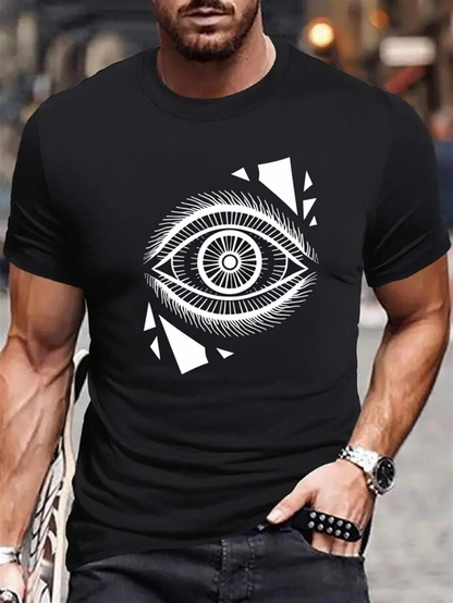 Men's Graphic T-Shirt Monochrome Abstract Shapes With Sharp Rays Around Stylized Central Eye