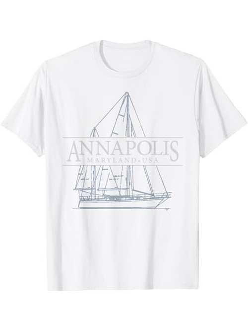 Men's Graphic T-Shirt Annapolis Classic Sketch Sailboat Over Gentle Waterline