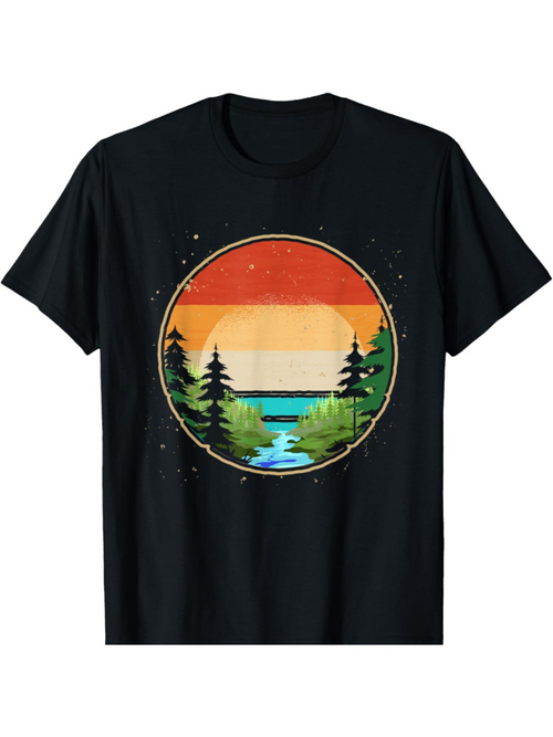 Men's Graphic T-Shirt Sunset Horizon With Flowing River Amid Pine Trees Landscape
