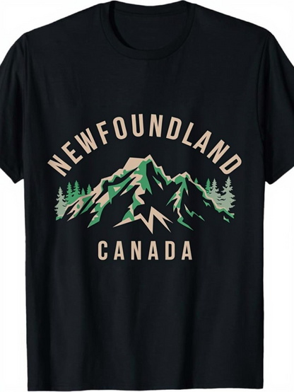 Men's Graphic T-Shirt Newfoundland Canada Majestic Pine Trees And Rocky Snowcapped Mountain Range