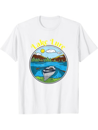 Men's Graphic T-Shirt Lake Life Blue Waters Under Sunny Sky With Speedboat