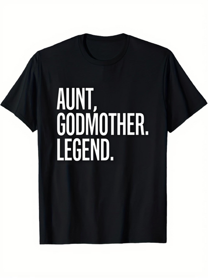 Men's Graphic T-Shirt Aunt Godmother Legend Bold White Letters On Classic Black T Shirt