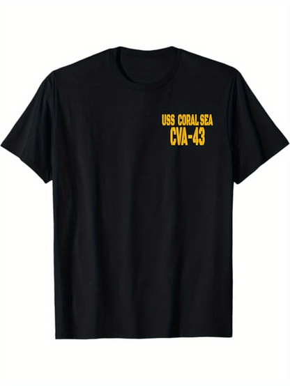 Men's Graphic T-Shirt USS Coral Sea CVA 43 Bright Yellow Naval Lettering T Shirt