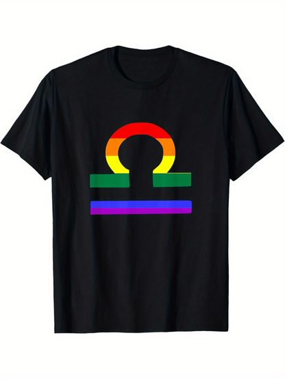 Men's Graphic T-Shirt Vibrant Rainbow Stripes With Symbol In Bold Contrasting Colors